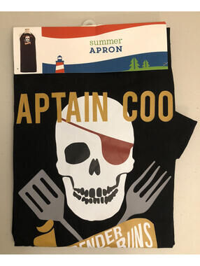 Captain Cook New Long Black Apron BBQ Surrender Your Buns  26 X 33